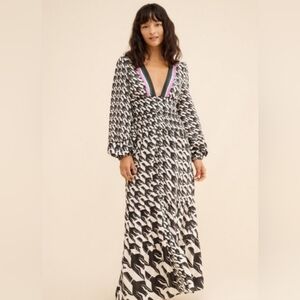 FARM Rio Black and White Long Sleeve Dress